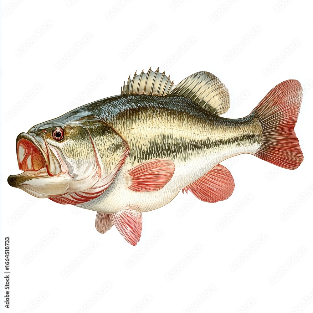 Fototapeta premium Majestic Largemouth Bass Illustration , isolated on white background png