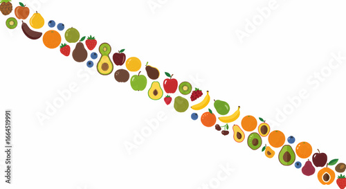 Fruitful Array A Colorful Cascade of Fresh Produce on a White Background, Ideal for Food-Themed Designs