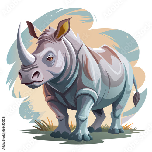 vector illustration of rhino, standing, watercolor