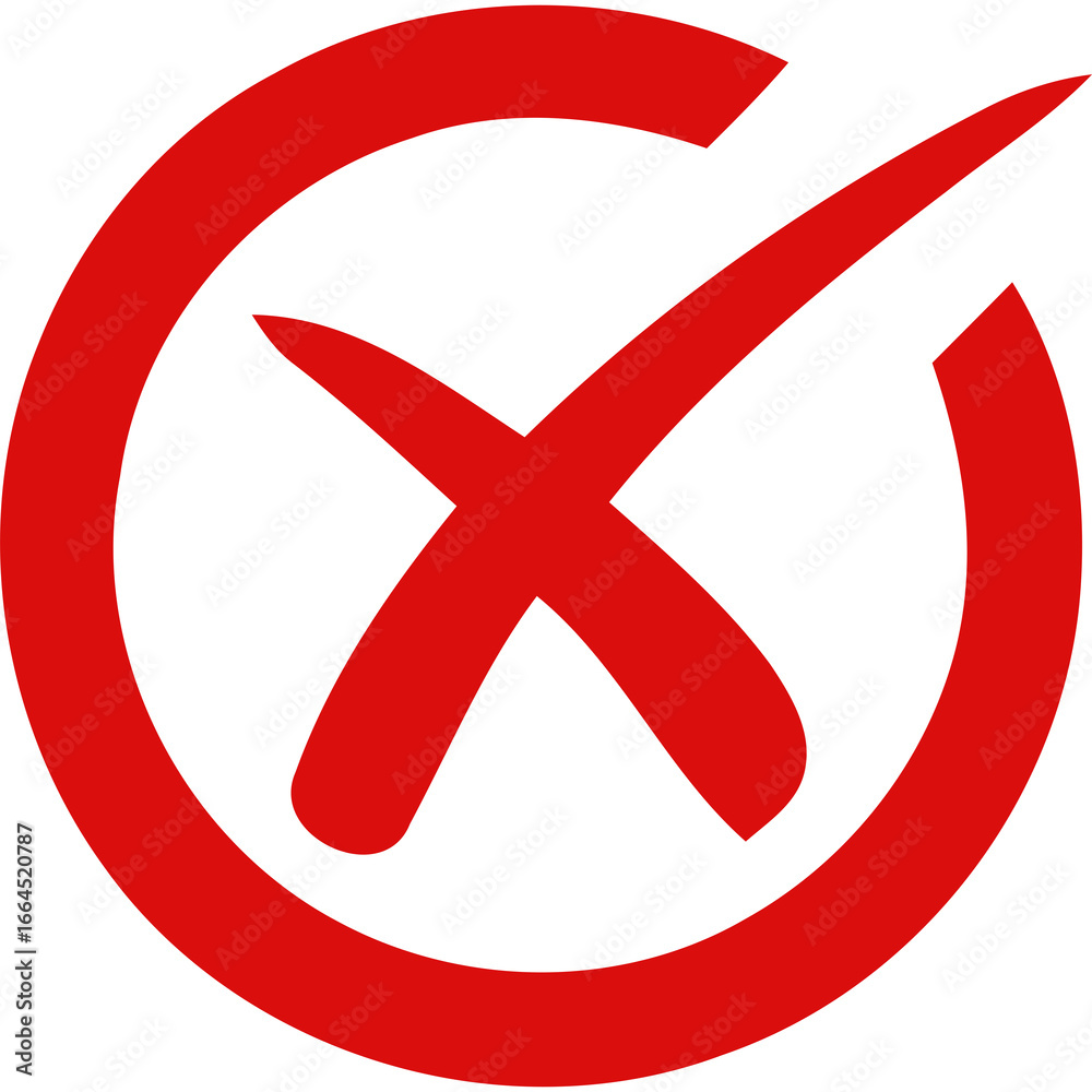 Fototapeta premium Red outlined circle with stylized cross mark icon symbol for rejection