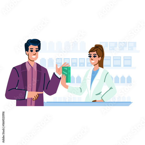 Pharmacist giving medicine to customer in drugstore