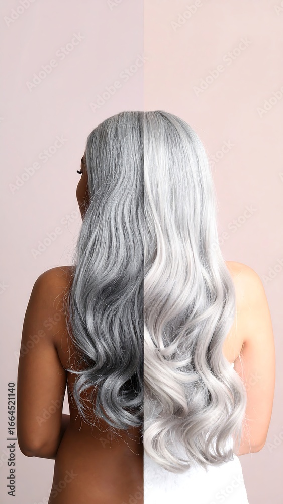 Naklejka premium Woman's hair, half gray, half natural color