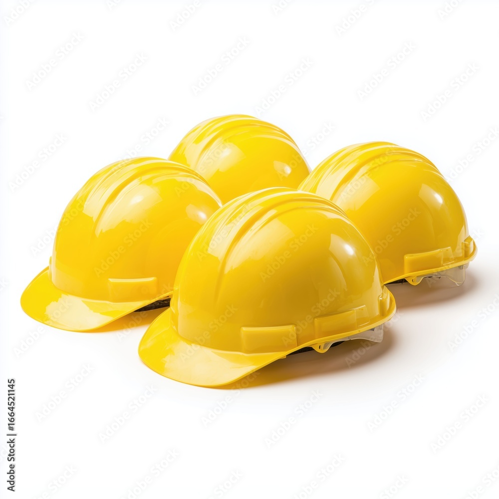 Fototapeta premium Bright Yellow Hard Hats for Construction , isolated on white background png
