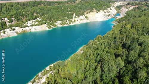 Belarusian Maldives. An old abandoned quarry with azure chalk water