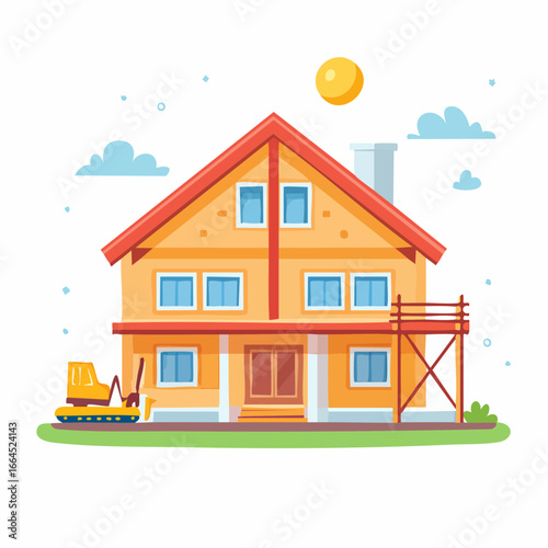 Cartoon Two Story House Under Construction