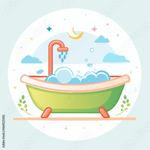 Cartoon Bathtub With Bubbles And Water