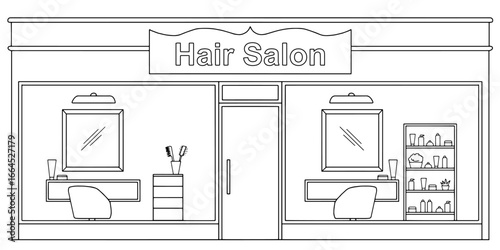Hair salon exterior graphic black white sketch isolated illustration vector 