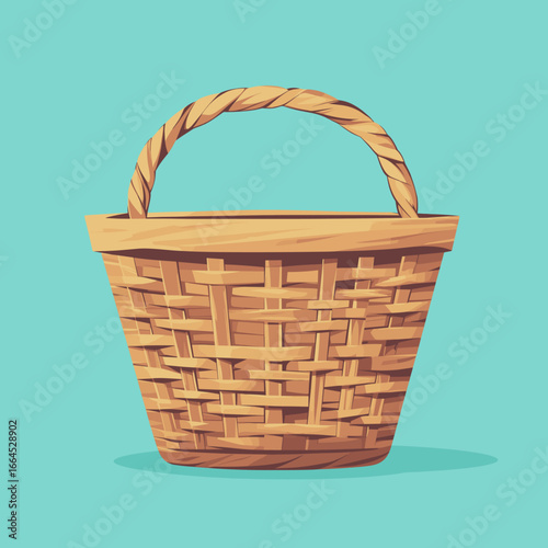 Colorful wicker basket on a mint background