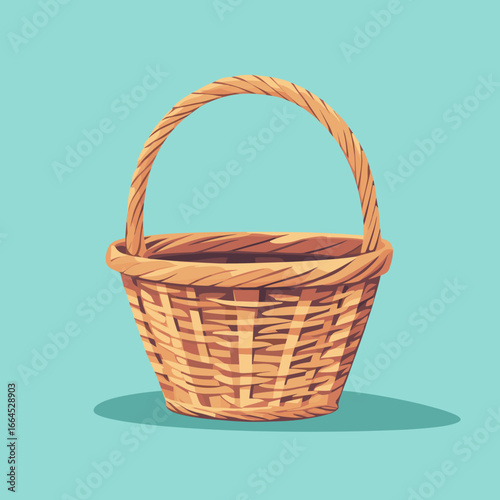 Colorful wicker basket on a mint background