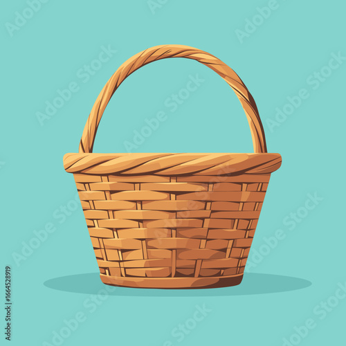 Colorful wicker basket on a mint background