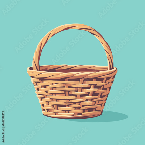 Colorful wicker basket on a mint background