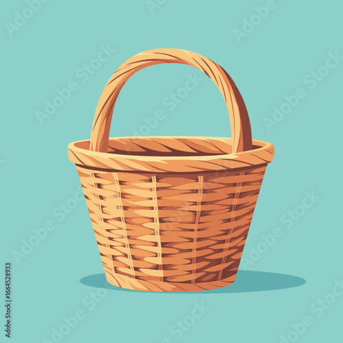 Colorful wicker basket on a mint background