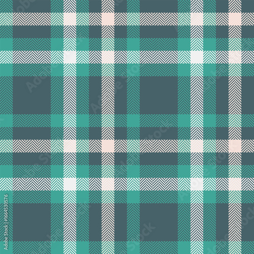 Upscale check plaid texture, blanket textile background seamless. Clothing pattern fabric vector tartan in cyan and teal colors.