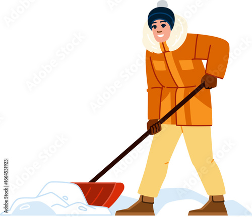 Man removing snow with shovel outdoors in winter