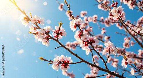 Pink Blossoms, Spring Sunlight, Blue Sky