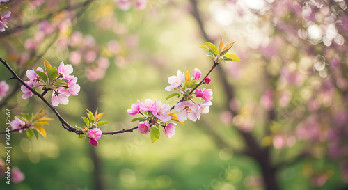 Pink Blossom Branches, Spring Sunlight, Soft Focus