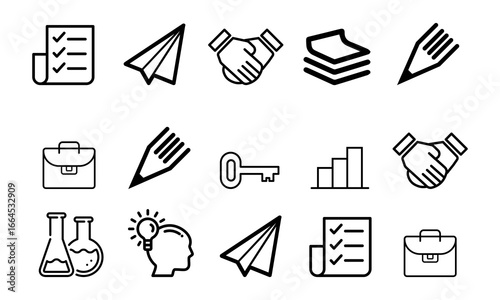 Business and Education Line Icons Set – Startup, Planning, Research, Strategy, Success, Innovation