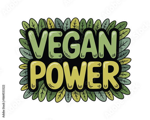 Vegan Power lettering with leaves text green