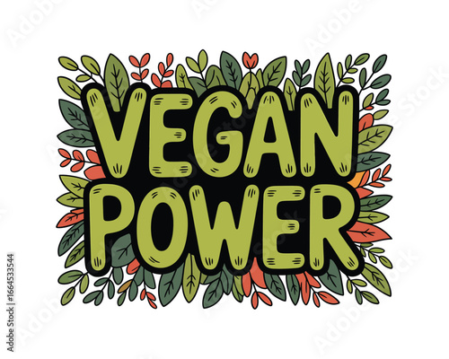 Vegan Power lettering with leaves green