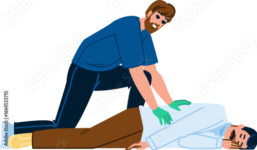 Paramedic performing cpr on unconscious man, first aid emergency response