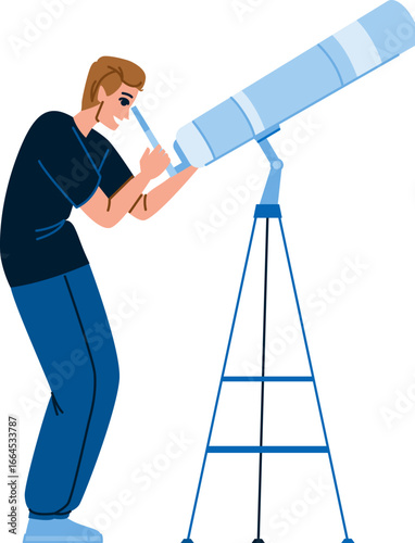 Astronomer exploring night sky using telescope on tripod