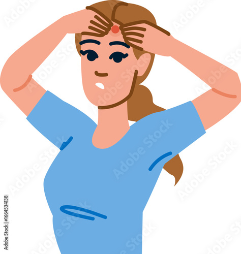 Woman touching her forehead suffering from pimple and skin problems