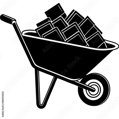 Wheelbarrow Silhouette with Bricks and Planks