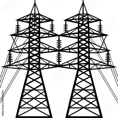 Electricity Pylon Silhouette with Power Lines