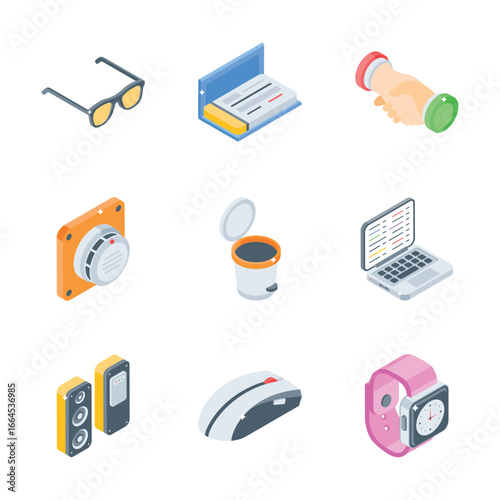 Check this handy collection showing office items isometric icons