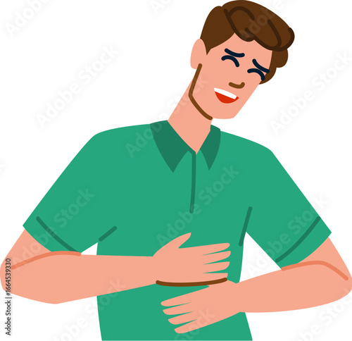 Young man suffering from stomach ache and holding his belly