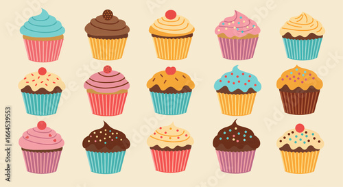 Colorful Cupcakes Collection Delightful Assortment of Flavors and Designs