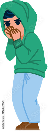 Shy teenager hiding face with hands, feeling ashamed and introverted