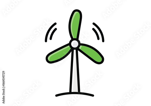 Cartoon wind turbine with green blades