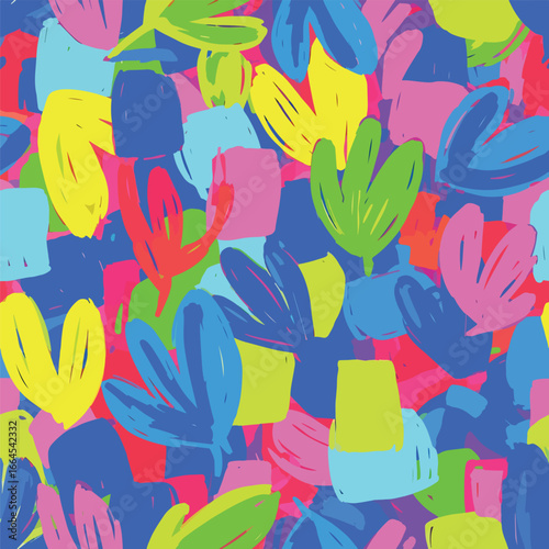 Seamless Pattern, Vibrant abstract floral pattern with colorful brushstroke style elements Stock royalty free