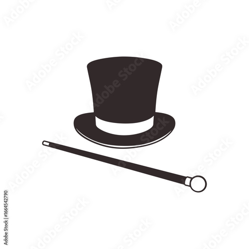 Fotomural Top hat and cane on a white background