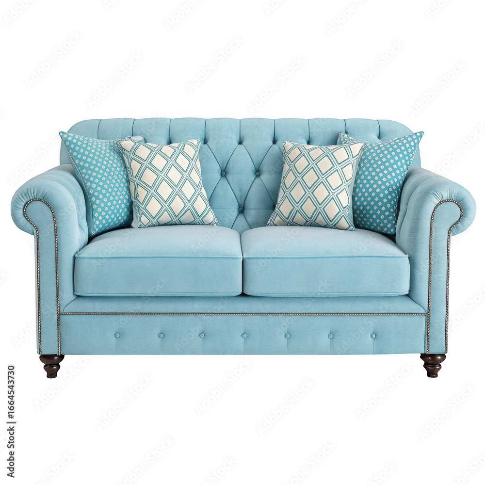 Fototapeta premium Turquoise sofa isolated on transparent background