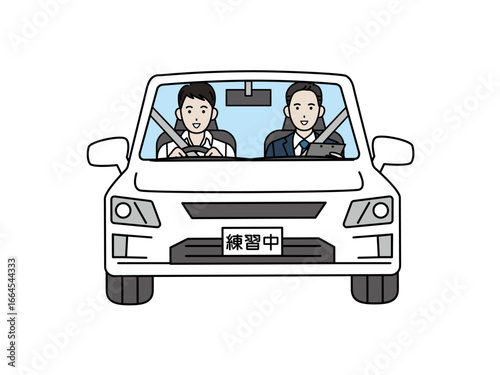 自動車教習を受ける男性のイラスト