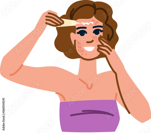 Young woman applying ointment on acne and skin problems