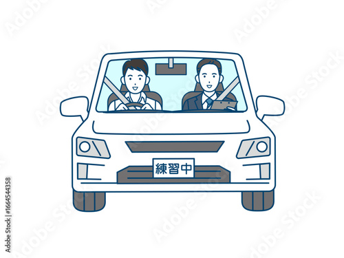 自動車教習を受ける男性のイラスト