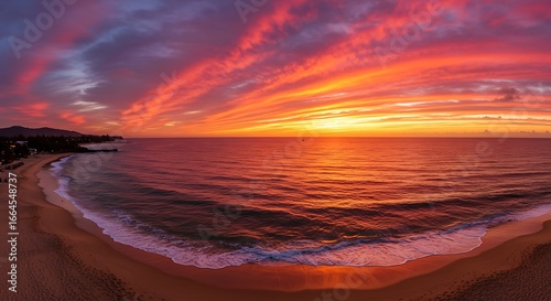 Fiery Sunset Embrace: Coastal Panorama