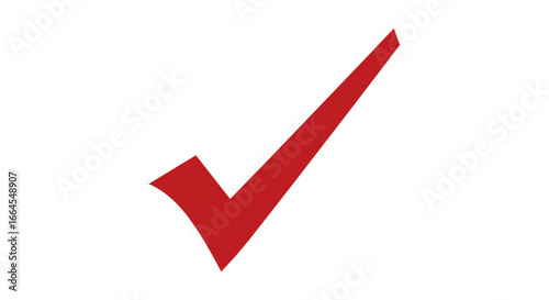 Bold red checkmark symbol signifying approval or completion on a clean white background