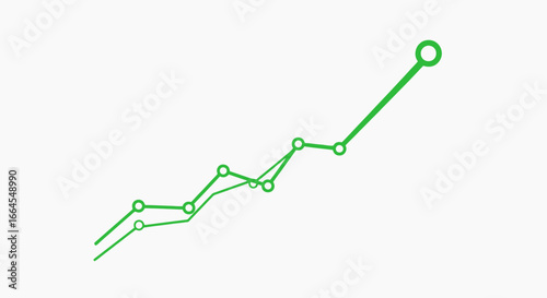 Dynamic green line graph showing upward trend and growth with clear data points and positive trajectory
