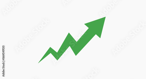 Green upward arrow symbolizing growth, success, and financial progress on a white background