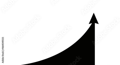 Dynamic black arrow pointing upwards, symbolizing growth, progress, and achievement on white