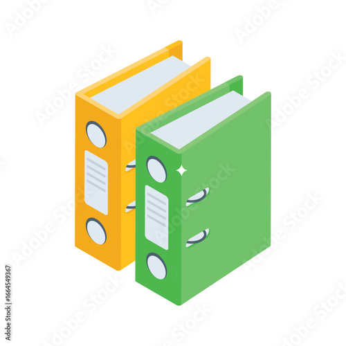 Latest isometric icon of stacked office binders ready