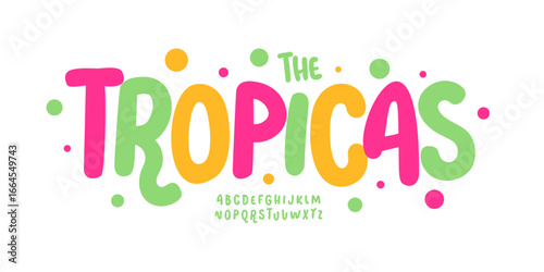Colorful funny alphabet, playful joyful font for kids logo, birthday headline, cheerful typography, funky typographic design. Bold rounded bouncy letters for summertime designs. Vector typeset.