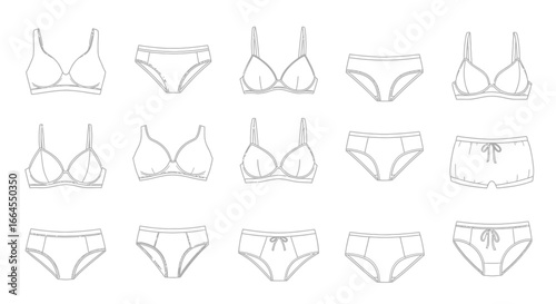Underwear set: bra and panties, lingerie collection, fashion apparel illustration.