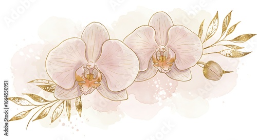 Golden Hour Orchids: Watercolor & Gold Leaf Elegance