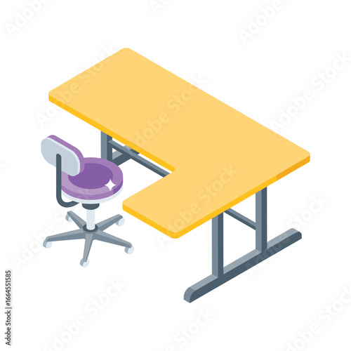 Modern isometric icon of ergonomic employee desk scene