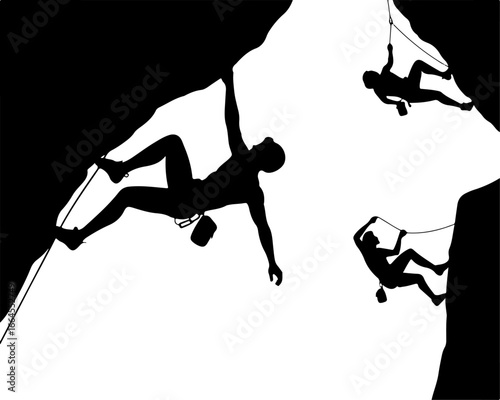 Silhouettes of Rock Climbers in Action"
